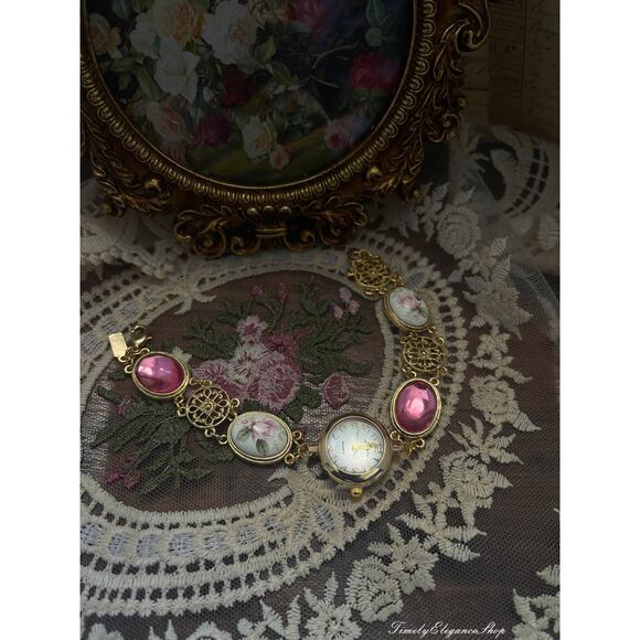 Handmade Vintage Rose Bracelet Watch | One-of-a-Kind Repurposed Unique Timepiece